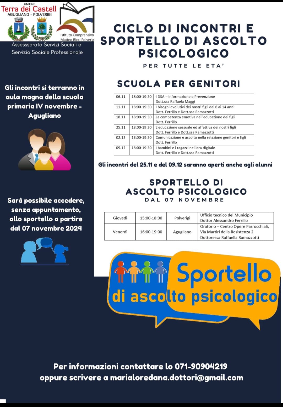 Sociale: ciclo di incontri e sportello di aiuto psicologico