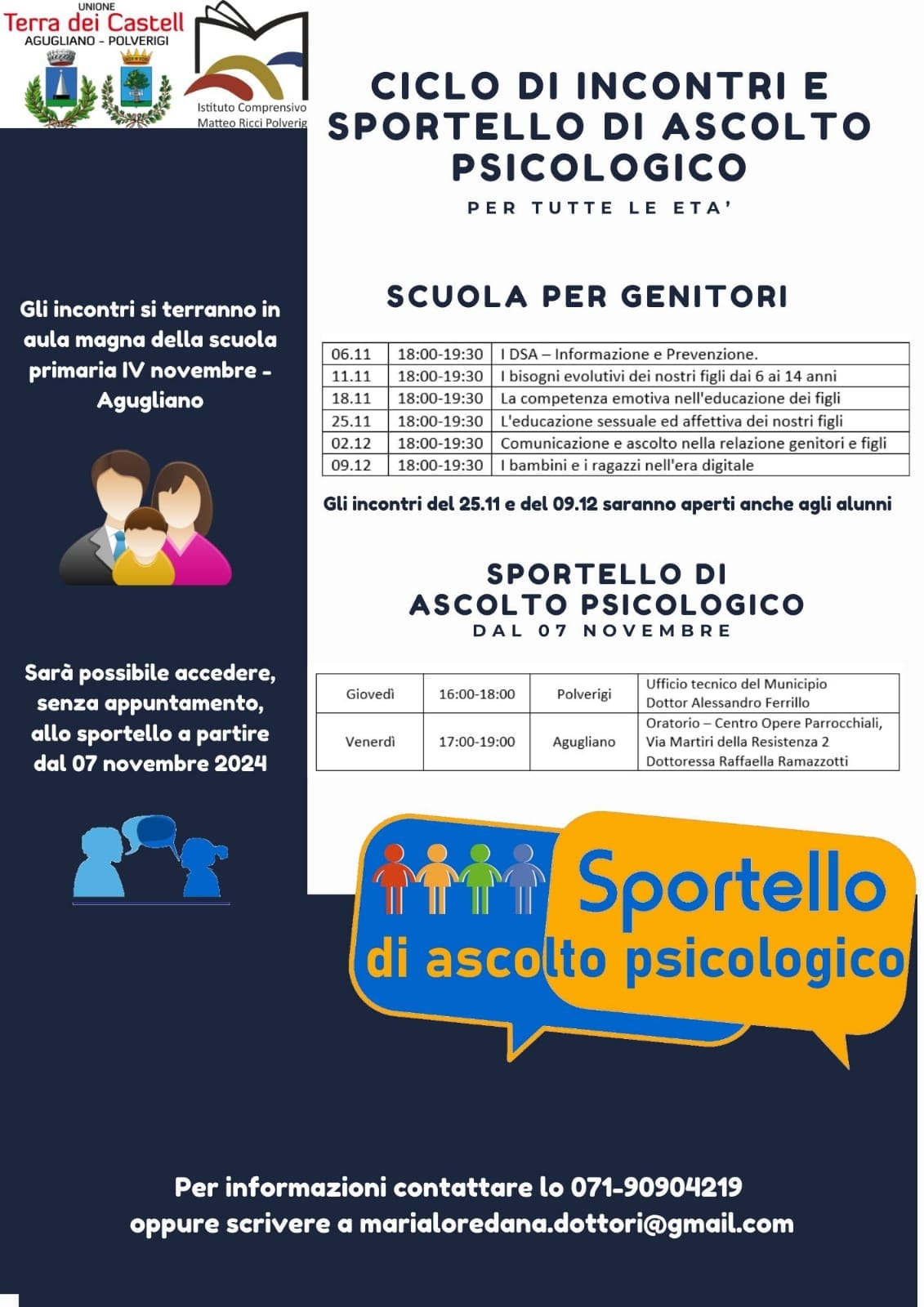 Sociale: ciclo di incontri e sportello di aiuto psicologico